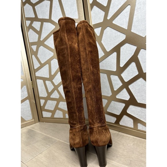 KORS MICHAEL KNEE HIGH HEEL BROWN SUEDE LEATHER Tall BOOTS ITALY sz 10 M - Picture 6 of 10